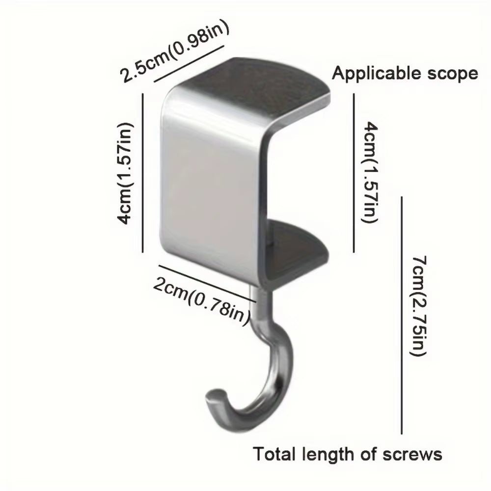 2Pcs 360° Rotatable Steel Table Hooks - Detachable, Non-Destructive Installation for Office Desks, School Dormitories