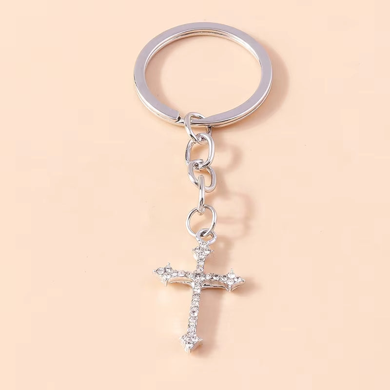 Fashion Cross Keychain for Women Men Gold Color Dazzling Crystal Religious Jesus Crucifix Key Rings Chain Christian Jewelry