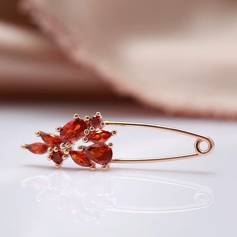 Hot 585 Rose Gold Fine Brooch for Women Creative Fashion Wedding Jewelry Unique Red Natural Zircon Boutonniere 2022 New
