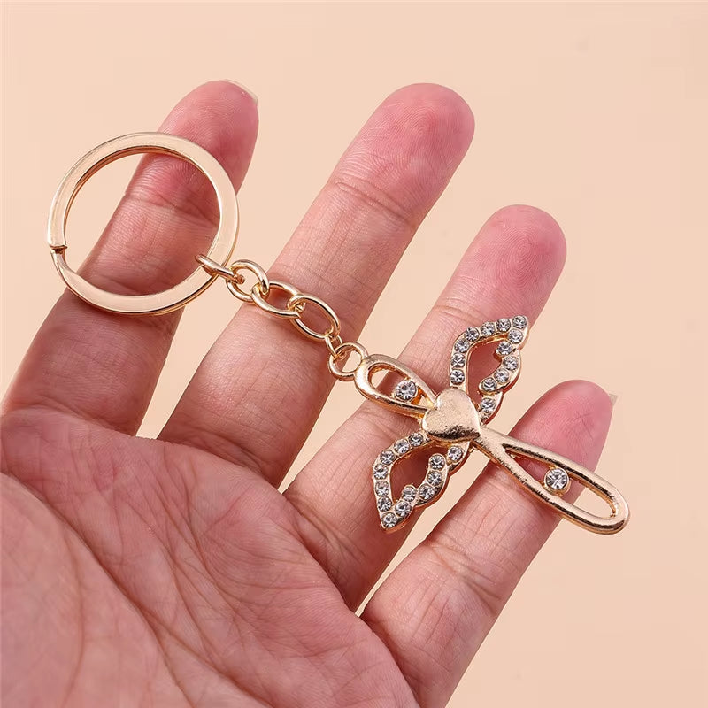 Fashion Cross Keychain for Women Men Gold Color Dazzling Crystal Religious Jesus Crucifix Key Rings Chain Christian Jewelry