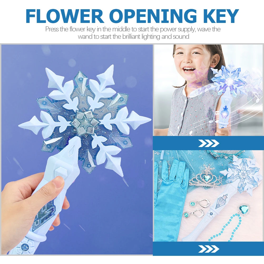 Light up Glow Snowflake Wand Kid Girl Cosplay Light up Snowflake Wand Glow Snow Stick Glow Stick Princess Queen Role Play Wand
