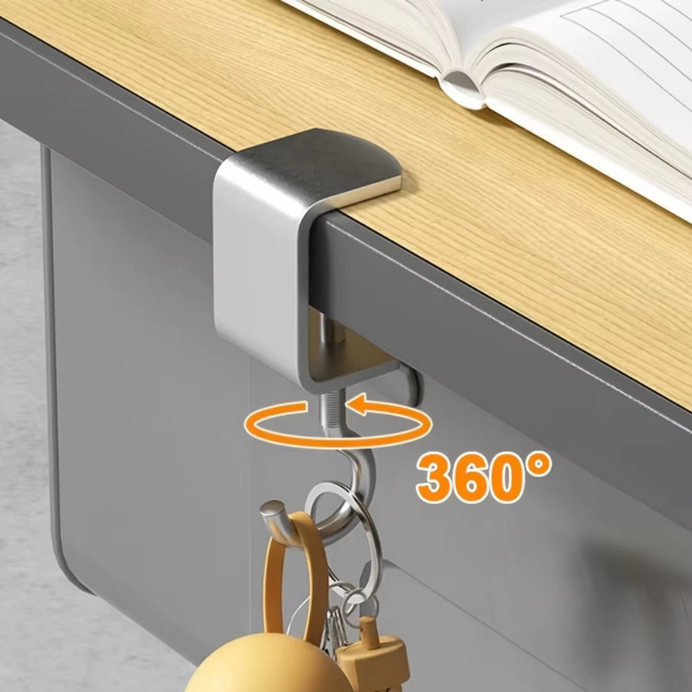 2Pcs 360° Rotatable Steel Table Hooks - Detachable, Non-Destructive Installation for Office Desks, School Dormitories