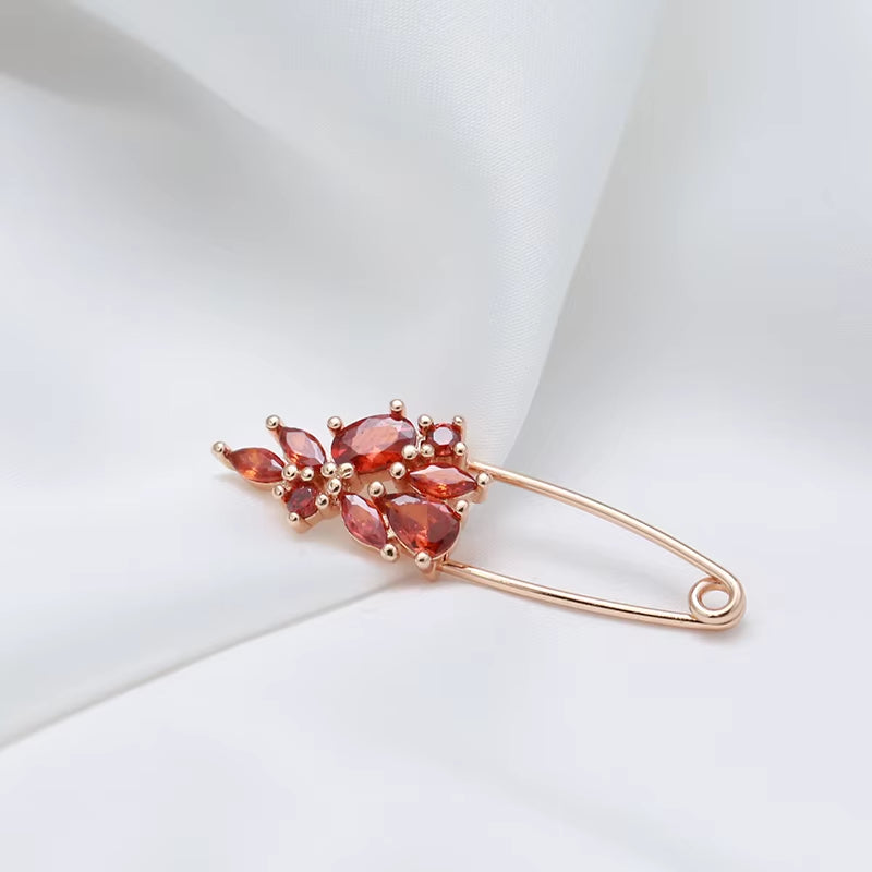 Hot 585 Rose Gold Fine Brooch for Women Creative Fashion Wedding Jewelry Unique Red Natural Zircon Boutonniere 2022 New