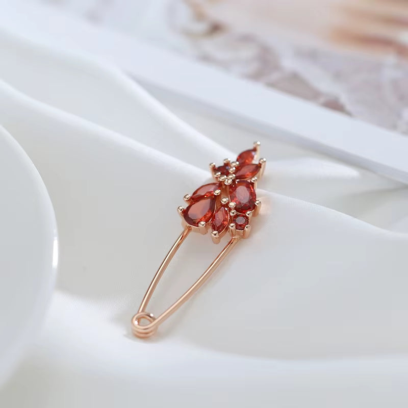 Hot 585 Rose Gold Fine Brooch for Women Creative Fashion Wedding Jewelry Unique Red Natural Zircon Boutonniere 2022 New