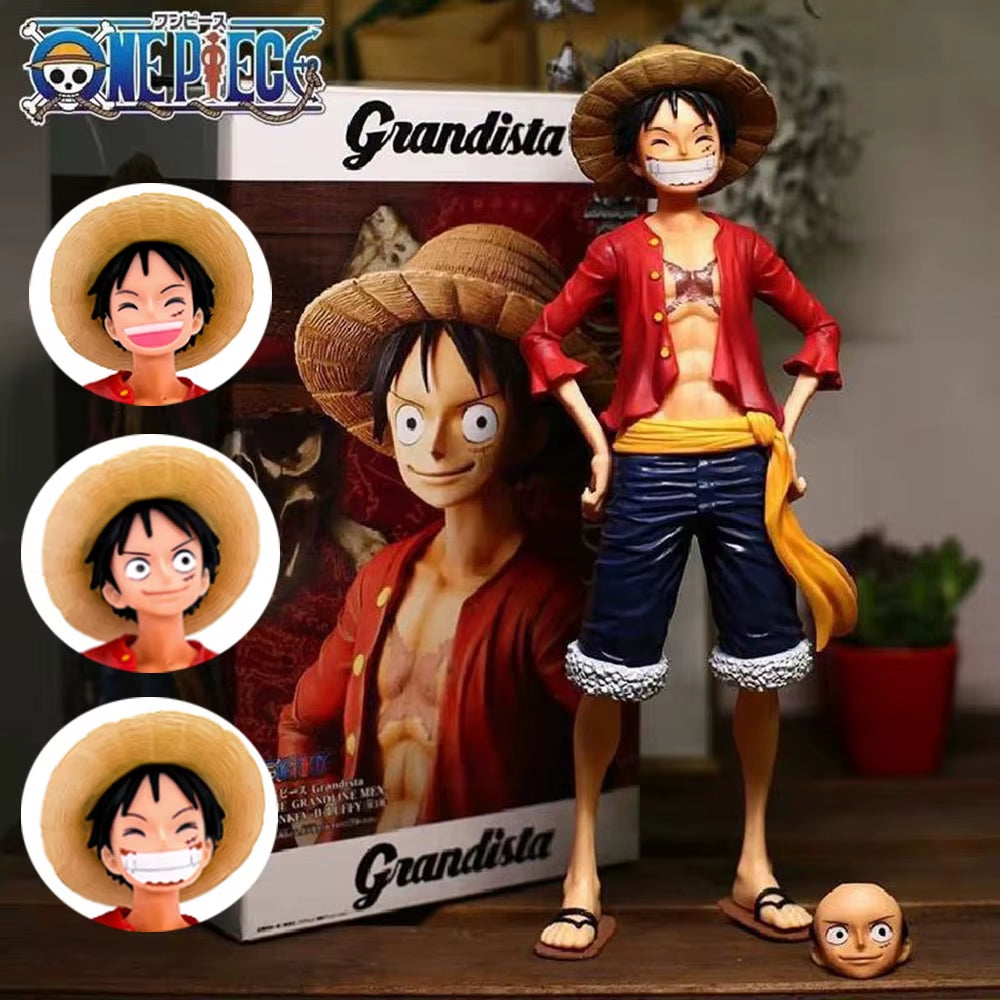 Hot 28Cm One Piece Anime Figure Confident Smiley Luffy Three Form Face Changing Doll Action Figurine Model Toys Kits