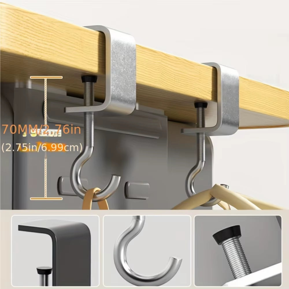 2Pcs 360° Rotatable Steel Table Hooks - Detachable, Non-Destructive Installation for Office Desks, School Dormitories