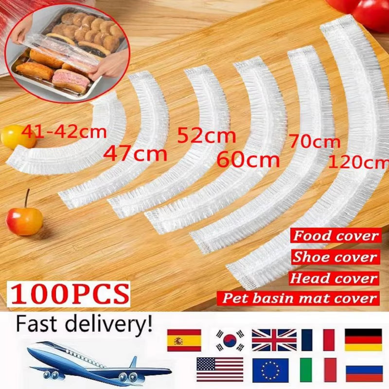Disposable Food Cover Saran Wrap Food Grade Fruit Vegetable Storage Bag Elastic Plastic Bag Kitchen Fresh Keeping Bag