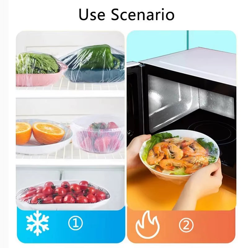 Disposable Food Cover Saran Wrap Food Grade Fruit Vegetable Storage Bag Elastic Plastic Bag Kitchen Fresh Keeping Bag