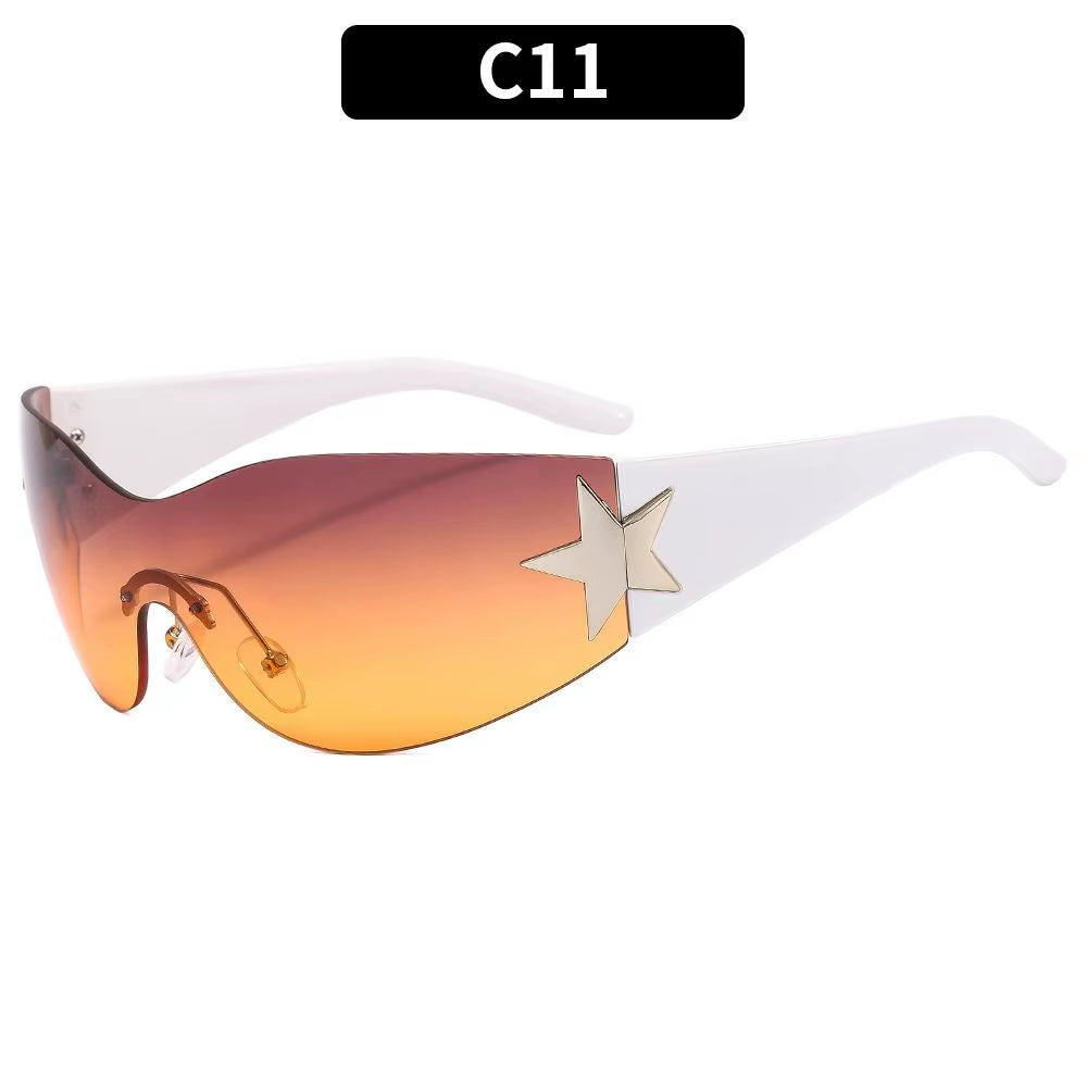 Luxury Punk Sports Sunglasses Women Brand Designer Y2K One Piece Sun Glasses Men Goggle Shades UV400 Five Star Fashion Eyewear