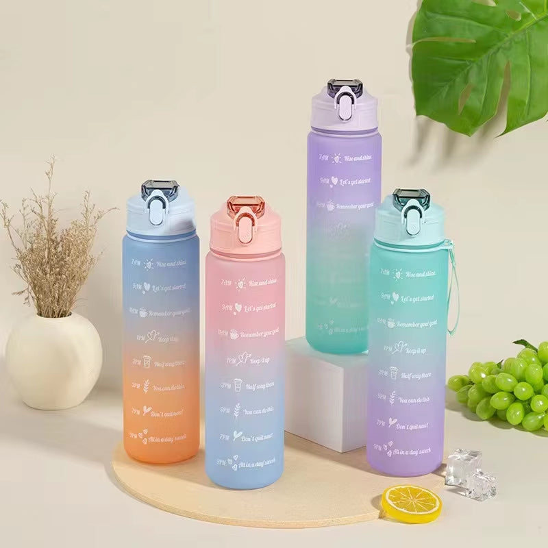 900Ml Drink Water Bottle Motivational Sports Water Bottle with Time Marker Leak-Proof Cup for Outdoor Sport Fitness BPA Free