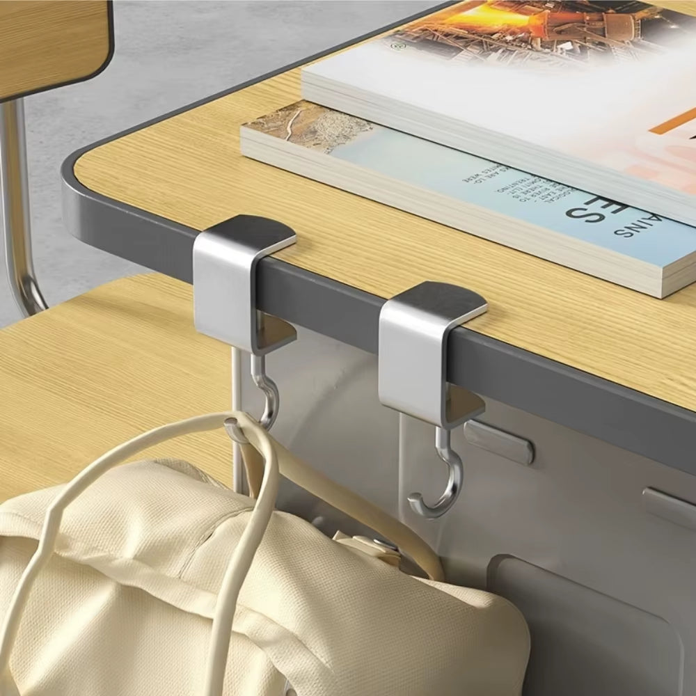 2Pcs 360° Rotatable Steel Table Hooks - Detachable, Non-Destructive Installation for Office Desks, School Dormitories