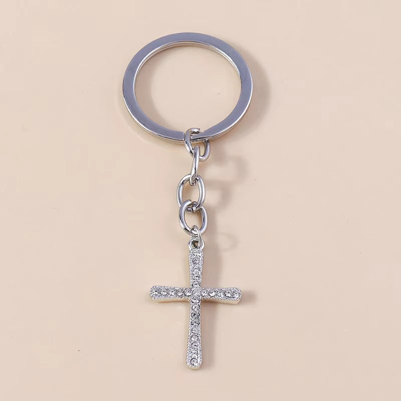 Fashion Cross Keychain for Women Men Gold Color Dazzling Crystal Religious Jesus Crucifix Key Rings Chain Christian Jewelry