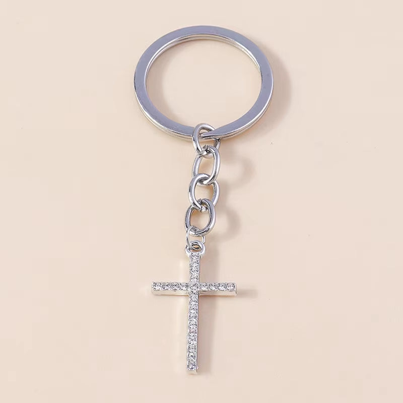 Fashion Cross Keychain for Women Men Gold Color Dazzling Crystal Religious Jesus Crucifix Key Rings Chain Christian Jewelry