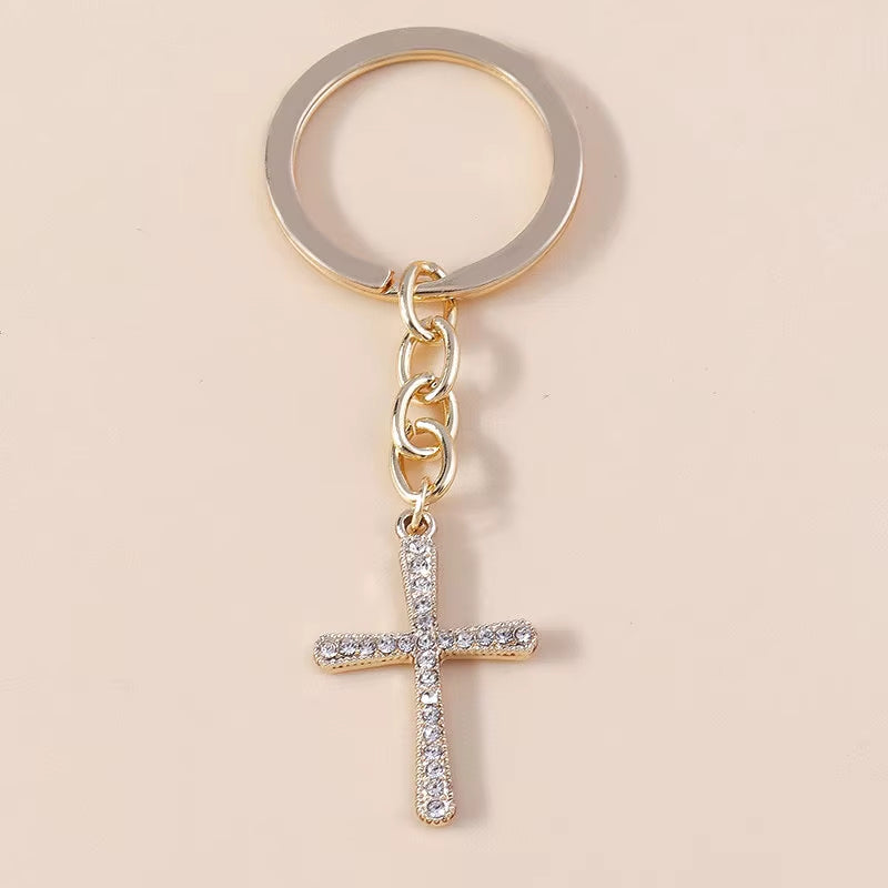Fashion Cross Keychain for Women Men Gold Color Dazzling Crystal Religious Jesus Crucifix Key Rings Chain Christian Jewelry