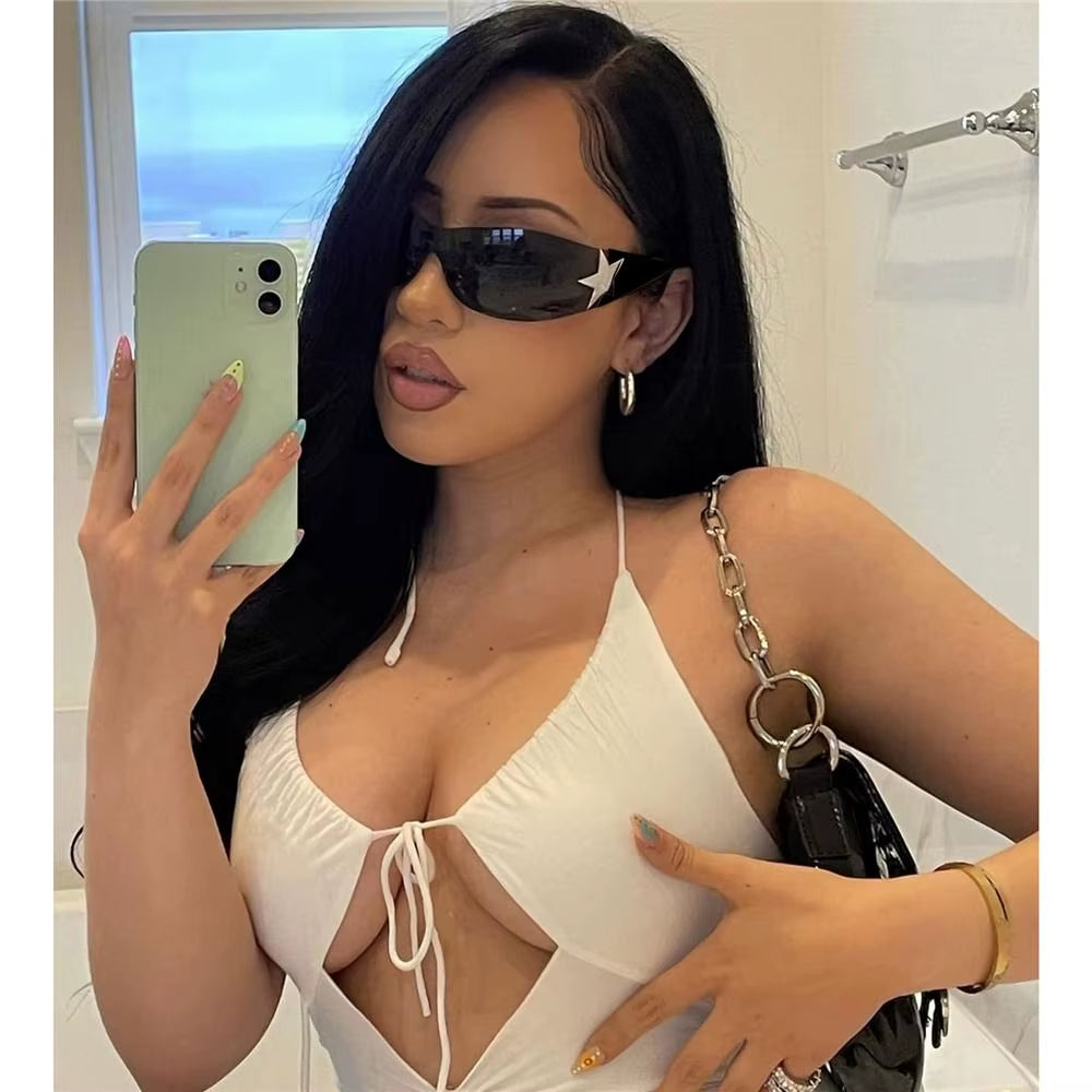 Luxury Punk Sports Sunglasses Women Brand Designer Y2K One Piece Sun Glasses Men Goggle Shades UV400 Five Star Fashion Eyewear