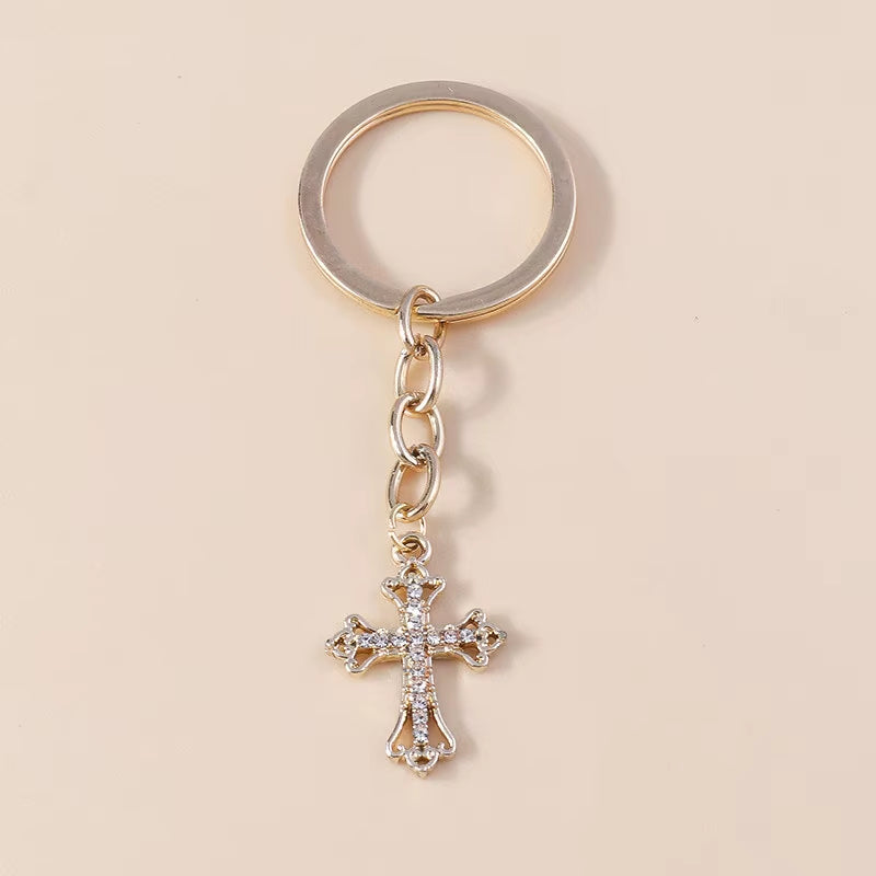 Fashion Cross Keychain for Women Men Gold Color Dazzling Crystal Religious Jesus Crucifix Key Rings Chain Christian Jewelry