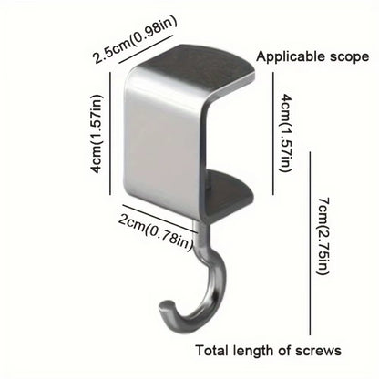 2Pcs 360° Rotatable Steel Table Hooks - Detachable, Non-Destructive Installation for Office Desks, School Dormitories