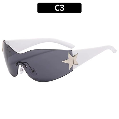 Luxury Punk Sports Sunglasses Women Brand Designer Y2K One Piece Sun Glasses Men Goggle Shades UV400 Five Star Fashion Eyewear