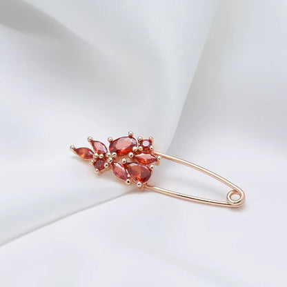 Hot 585 Rose Gold Fine Brooch for Women Creative Fashion Wedding Jewelry Unique Red Natural Zircon Boutonniere 2022 New