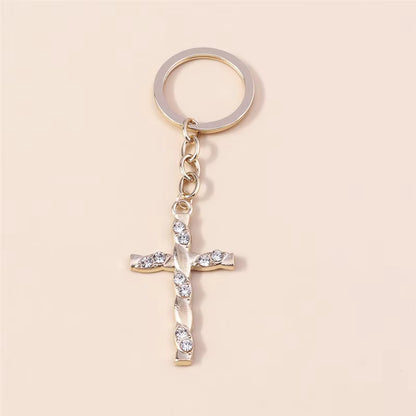 Fashion Cross Keychain for Women Men Gold Color Dazzling Crystal Religious Jesus Crucifix Key Rings Chain Christian Jewelry
