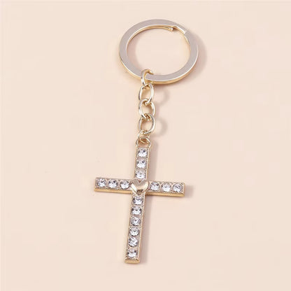 Fashion Cross Keychain for Women Men Gold Color Dazzling Crystal Religious Jesus Crucifix Key Rings Chain Christian Jewelry