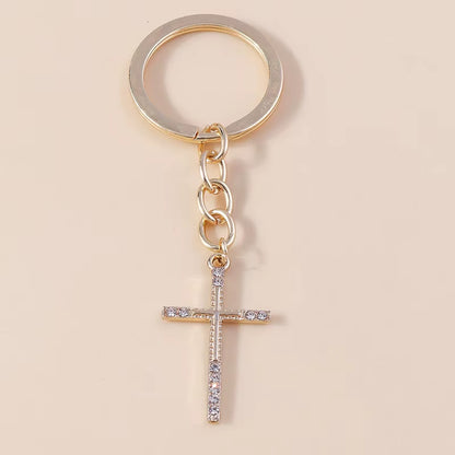 Fashion Cross Keychain for Women Men Gold Color Dazzling Crystal Religious Jesus Crucifix Key Rings Chain Christian Jewelry