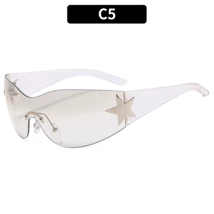 Luxury Punk Sports Sunglasses Women Brand Designer Y2K One Piece Sun Glasses Men Goggle Shades UV400 Five Star Fashion Eyewear