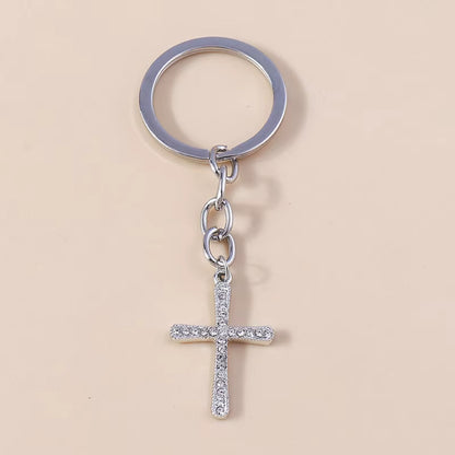 Fashion Cross Keychain for Women Men Gold Color Dazzling Crystal Religious Jesus Crucifix Key Rings Chain Christian Jewelry