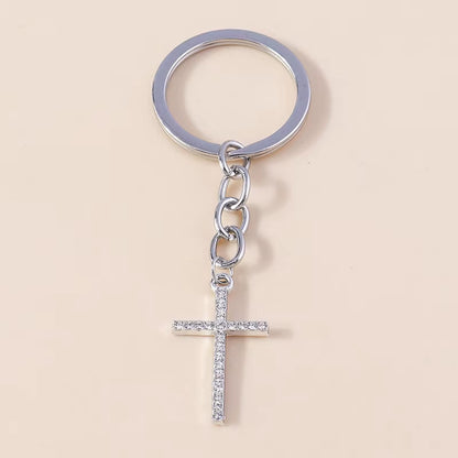 Fashion Cross Keychain for Women Men Gold Color Dazzling Crystal Religious Jesus Crucifix Key Rings Chain Christian Jewelry