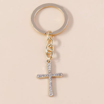 Fashion Cross Keychain for Women Men Gold Color Dazzling Crystal Religious Jesus Crucifix Key Rings Chain Christian Jewelry