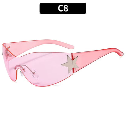 Luxury Punk Sports Sunglasses Women Brand Designer Y2K One Piece Sun Glasses Men Goggle Shades UV400 Five Star Fashion Eyewear