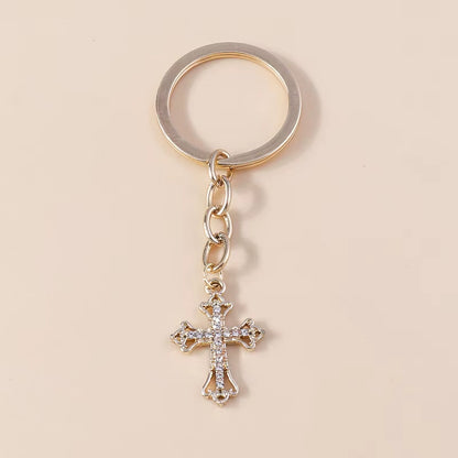 Fashion Cross Keychain for Women Men Gold Color Dazzling Crystal Religious Jesus Crucifix Key Rings Chain Christian Jewelry